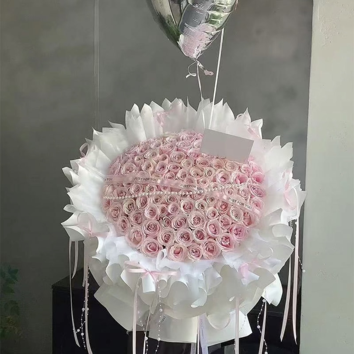 【纸短情长】99枝粉玫瑰鲜花花束（不含气球）求婚表白礼物送女友生日礼物送闺蜜